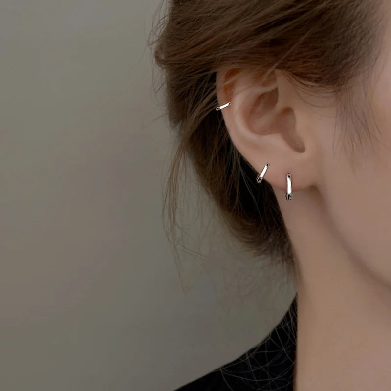 925 Sterling Silver Minimalist Bohemian Round Ear Buckle for Women Hoop Earring Jewelry Accessories