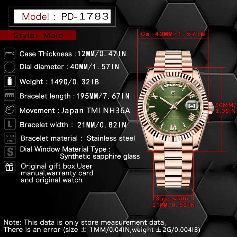 2026 New PAGANI DESIGN Rose Gold DD40 Luxury Automatic Watch Men Mechanical Wrist Watches Men Japan NH36A AR Sapphire crystal