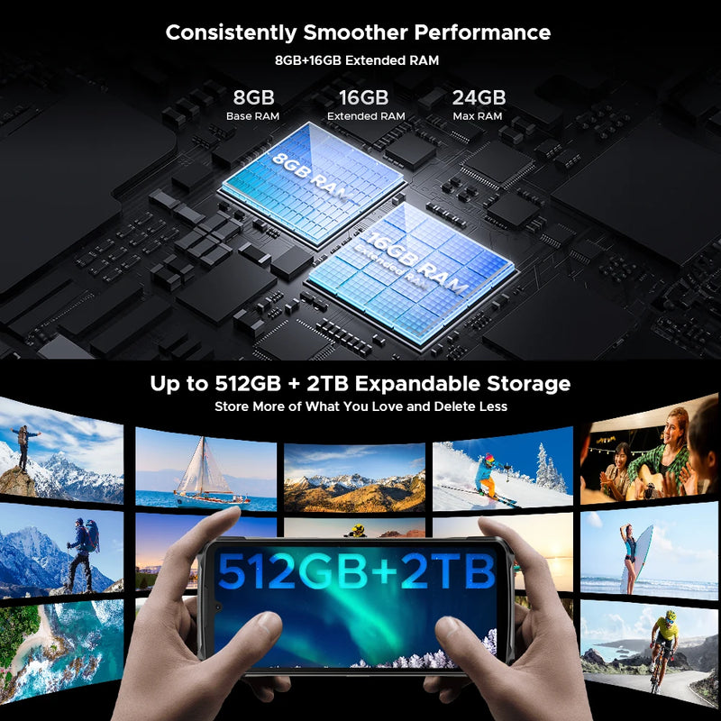 DOOGEE S119 Rugged Phone 6.72" FHD+ IPS Screen 8GB RAM 512GB ROM 100MP AI Main Camera 10200mAh Battery 33W Android 14 NFC