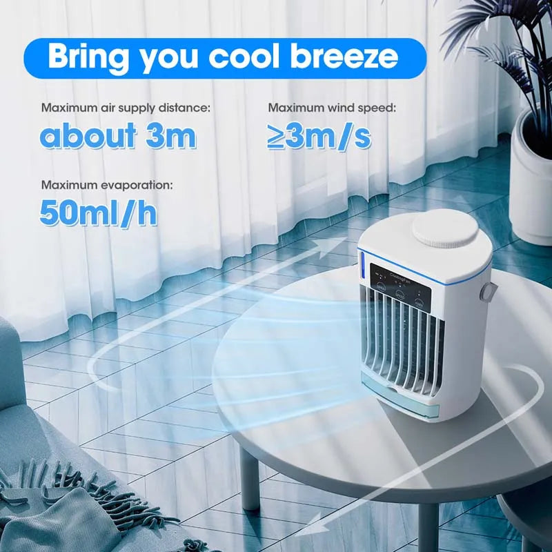 Portable USB Mini Cooling Air Conditioner 3 Speeds Bladeless Fan 5 White Night Light OEM Personal Home Office Air Plastic Hotels