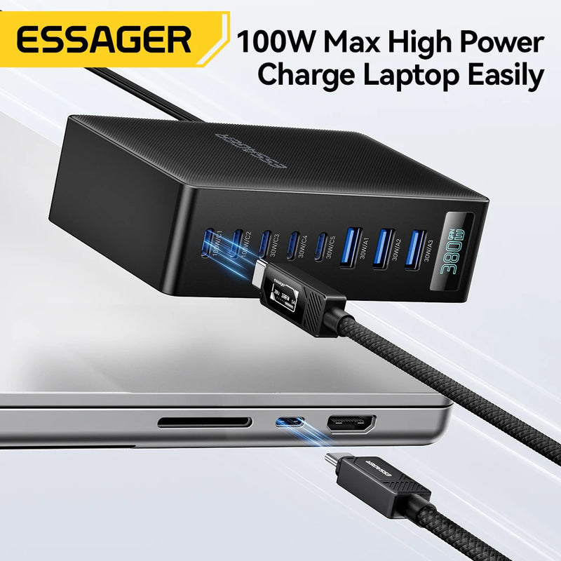 Essager 380W GaN Fast Charging Charger Stand 8-in-1 Desktop Laptop Charging Dock for iPhone 17/16/15 pro Max MacBook Air Xiaomi