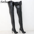 Sorbern 80Cm Crotch /100Cm Shaft Length Boots Women High Heel Wine Red Black Matte Shoes Round Toe Custom Crossdresser Boot