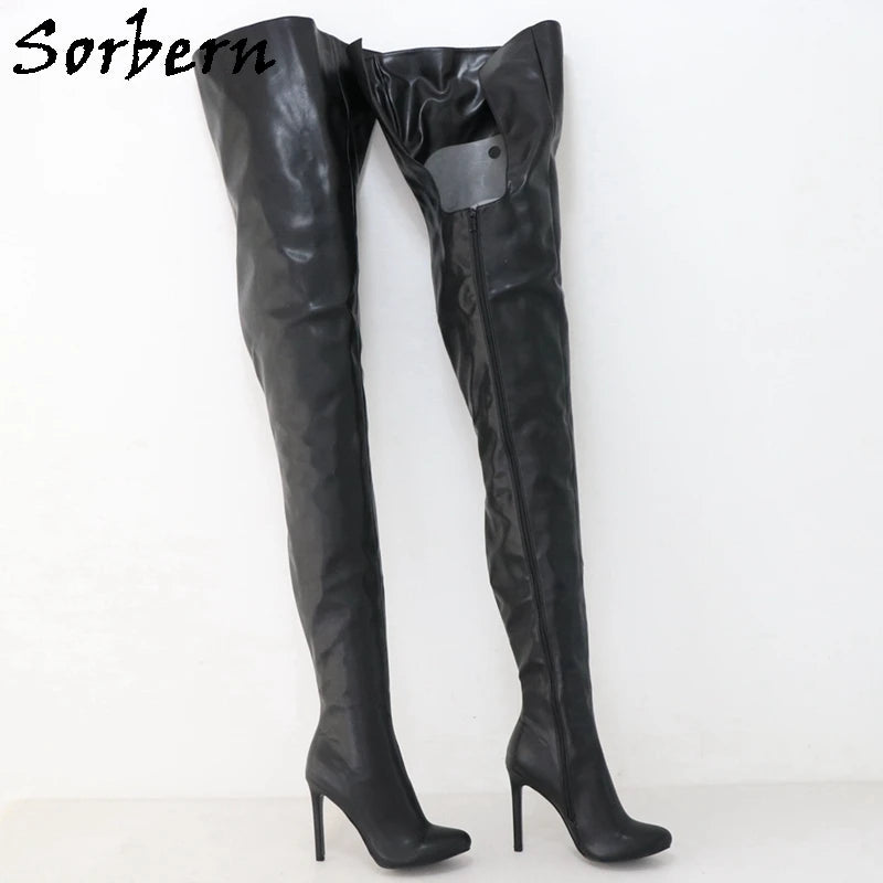 Sorbern 80Cm Crotch /100Cm Shaft Length Boots Women High Heel Wine Red Black Matte Shoes Round Toe Custom Crossdresser Boot