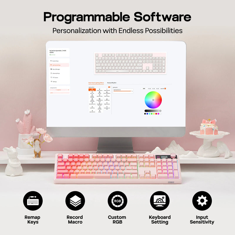 EPOMAKER TH108 V2 PRO Full Size ANSI US Layout Gasket Tri-mode Wireless Mechanical Gaming Keyboard with RGB Backlight for Mac/PC