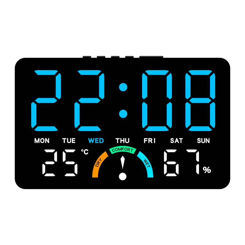 Digital Clock With Wide Screen Wall-mounted And Multi-function Desk Alarm Clock, With Date, Alarm, Thermometer, Hygrometer Clock