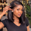 Straight Short Bob Wig Human Hair 13x4 Transparent Lace Front Wigs 230 Density Natural Black Bone Straight Short Human Hair Wigs