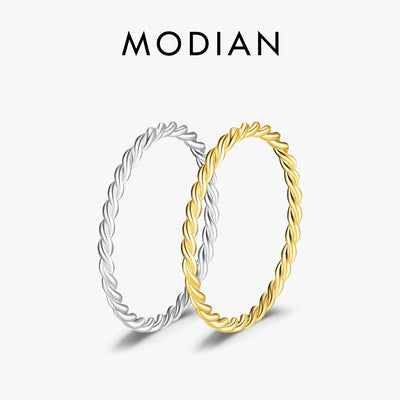 MODIAN 925 Sterling Silver Minimalist Twisted Stackable Fashion Finger Ring Classic Gold Color Thin For Women Fine | SAMAG