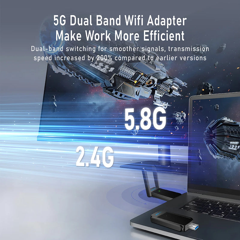 Bluetooth5.3 1800Mbps WiFi 6 USB Adapter 5G/2.4GHz USB3.0 Wi - fi Dongle Wireless Network Card Gain - Visuel 5 | SAMAG