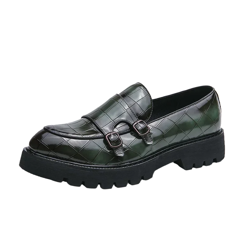 Street Fashion Men's Loafers Thick Sole Big Toe Shoes Trend Green Party Dress Shoes Men's Genuine Leather Casual Shoes 37-46