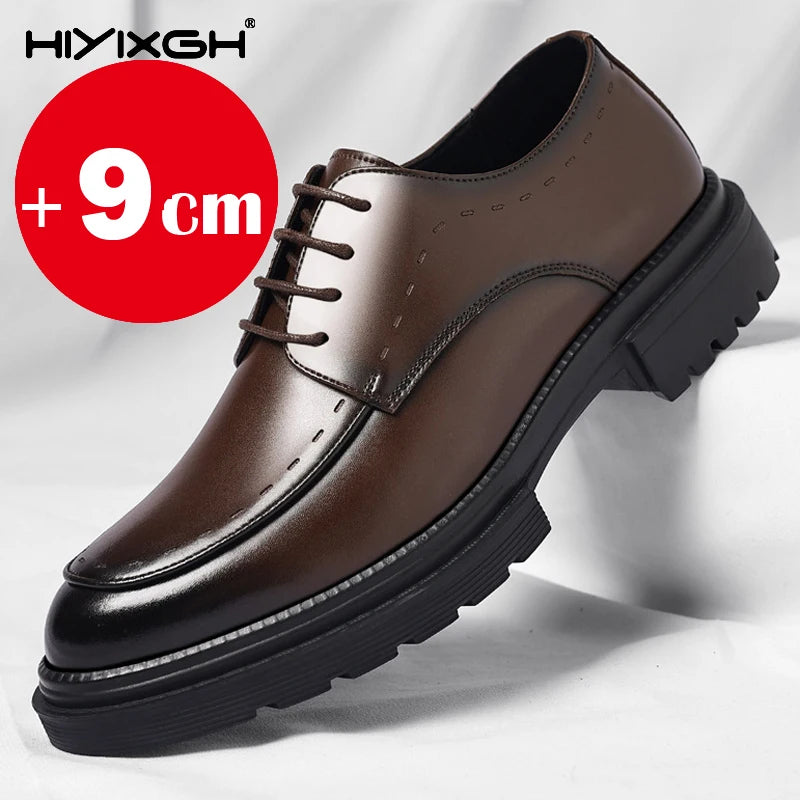 7-9cm Height Increasing Shoes for Men Summer Autumn Inside High Shoes Men's Hollow Business Dress Men's Elevator Leather Shoes