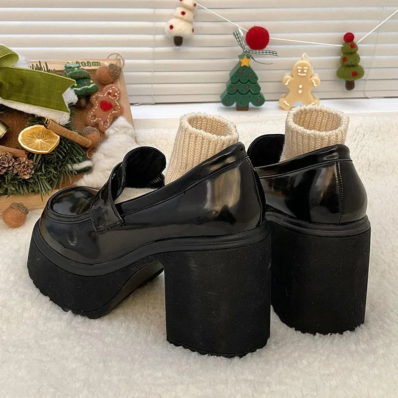 2026 New Retro Le Fu Shoes  Thick Soled High Heels Daily Luxury Women's Solid Color Temperament Mary Jane with Follow-up Shoes