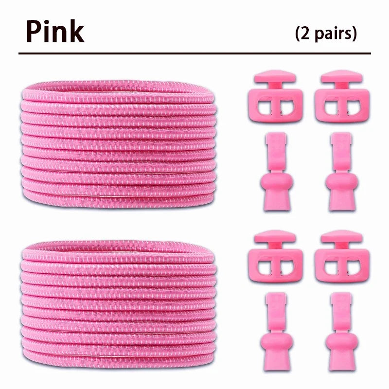 2 Pair No Tie Shoe Laces Kids Adult Quick Laces Round Elastic Shoelaces Without Ties Lock Shoelace Sneakers Shoes Accessories