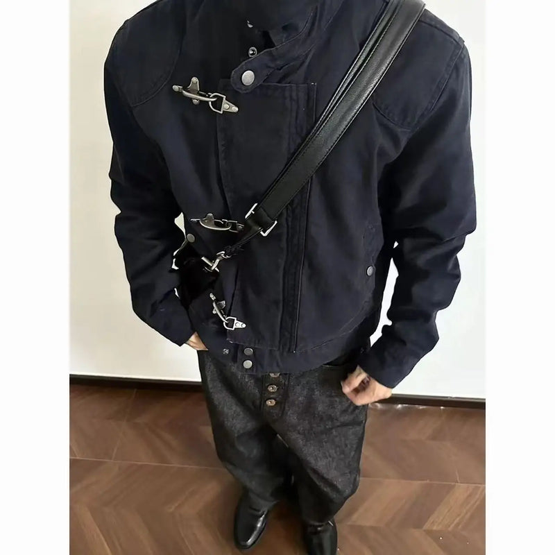 Subculture Harajuku Vintage Safari Coats Men Hooded Loose Zipper Sweatshirts Casual Streetwear Stand Neck Jacket Autumn Winter
