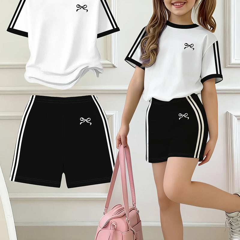 Kids Clothes Girls, , Easy Bow Print Short Sleeve T-Shirt | SAMAG