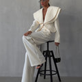 Laur 2026 Oversized Double Layer Lapel Cropped Blazer Two Piece Set High Waist Wide Leg Trousers Elegant Formal Matching Outfit