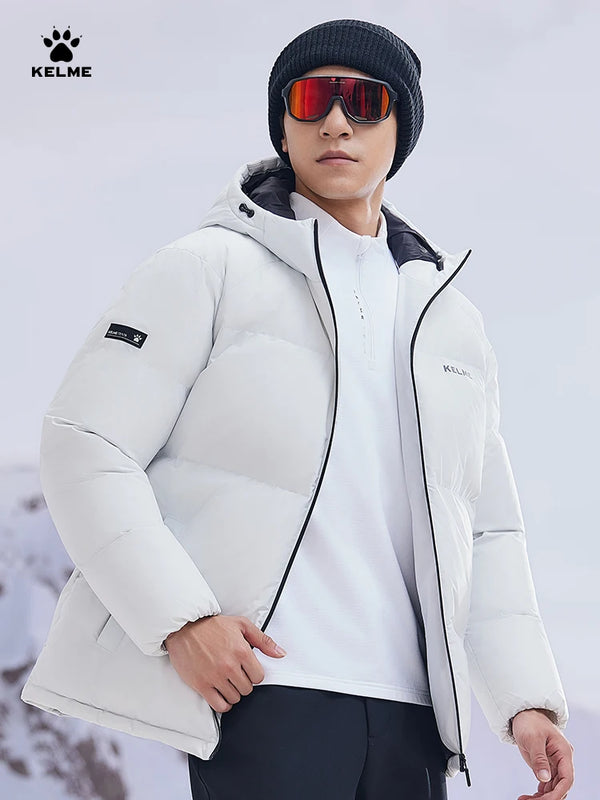 Kelme Short Down Jacket Men's Autumn And Winter Hooded Couple Warm Cotton Jacket Fashionable Outdoor Sports Thick Down Jacket