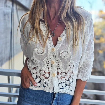 Embroidered Paisley Button - up Shirt Blouse Women's | SAMAG