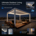Modern Black Aluminum Waterproof Enclosed Gazebo Adjustable Louvered Roof With Full Size Transparent Sliding Glass Panels