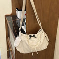 Korean Lace Polka Dot Shoulder Bag Cute Drawstring Flap Crossbody Handbag Retro Sweet Vintage Messenger Purse Daily Casual Hobo