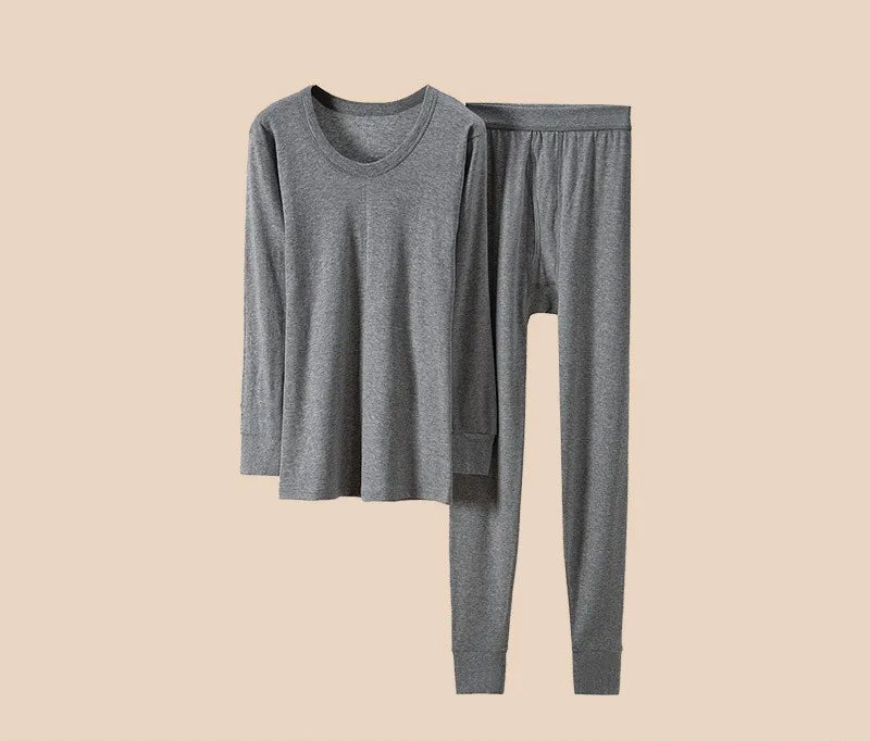100% Pure Cotton Thermal Underwear Sets Autumn Winter Men's Solid O-neck Tops+Pants Underwear Two Piece Sets Men Long Johns Sets