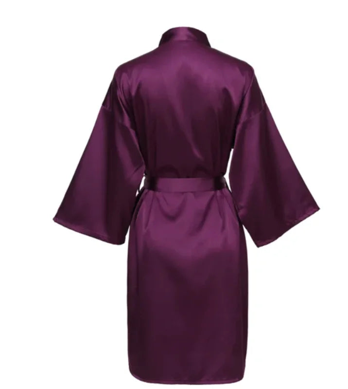Solid Satin Night Robe, Elegant Half Sleeve V Neck House | SAMAG