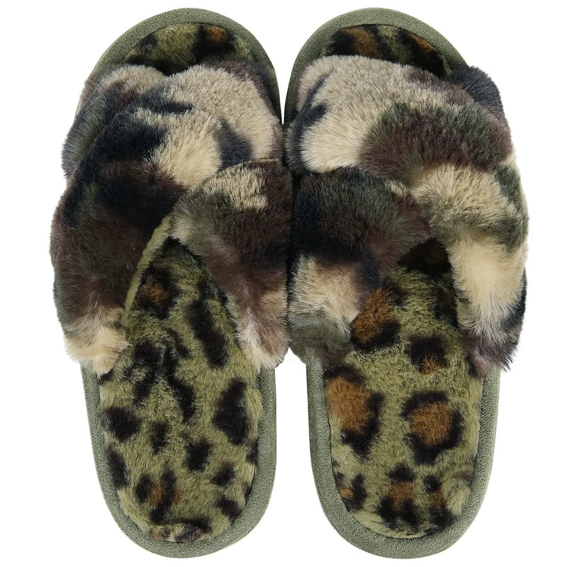 Comwarm Women's Cross Band Fuzzy Slippers Fluffy Open Toe House Slippers Cozy Plush Bedroom Shoes Indoor Outdoor Fur Sandals
