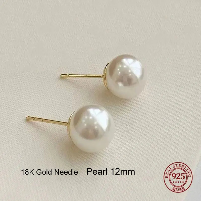 Senlissi- Wholesale Natural White 8-14mm Freshwater White Pearl and 925 Sterling Silver Stud Earrings for Women One Pair