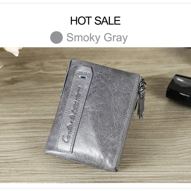 CONTACT'S Fashion Genuine Leather Women Wallet Bifold Card Holder Coin Purse Small Women's Purse Money Clip Men Pocket Wallets