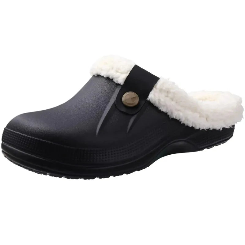 Smile Winter Fur Lined Clogs Women Fuzzy Slippers Men Warm House Slippers Adult Outdoor Waterproof Slippers Comfort Garden Clogs