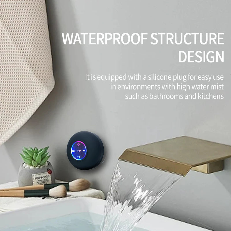 Portable Wireless Bluetooth Speaker LED Light IPX4 Waterproof Loudspeaker Outdoor Bathroom Large Suction - Visuel 3 | SAMAG
