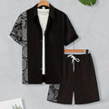 Men's Summer Holiday Suit Retro Textured Printed Border Shirt Short Sleeve Two Piece Breathable Pool - View 10 | SAMAG