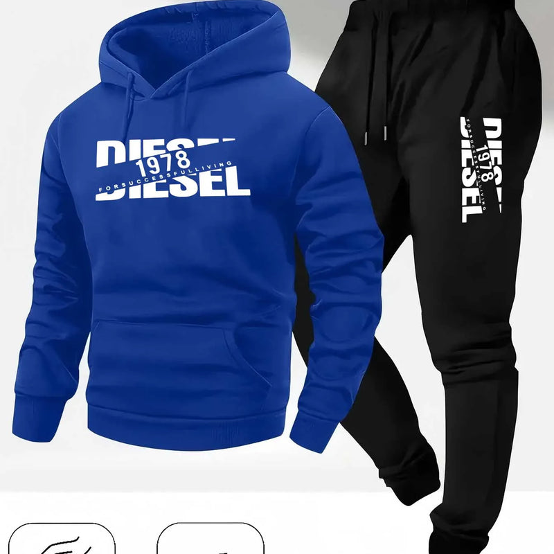 Men Fashion Print Tracksuit Hooded Sweatshirt+Sweatpants Set Autumn Winter Casual Fitness Jogging Sports Two - View 6 | SAMAG