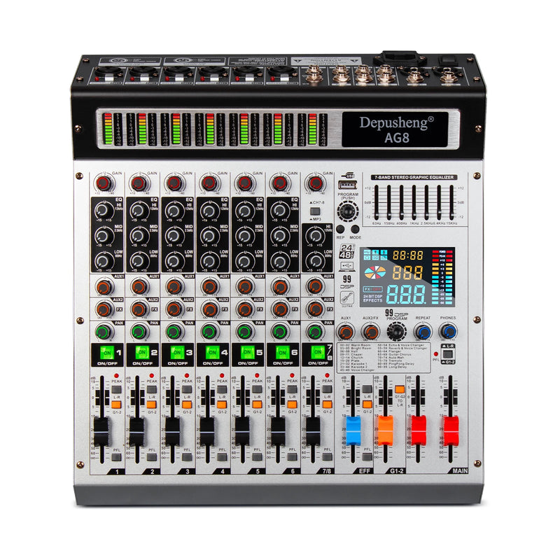 8 Channel Mixer Depusheng AG8 Professional Audio Mixing 99 DSP Digital Effects Audio Console Mixer DJ Console for Audio Stage