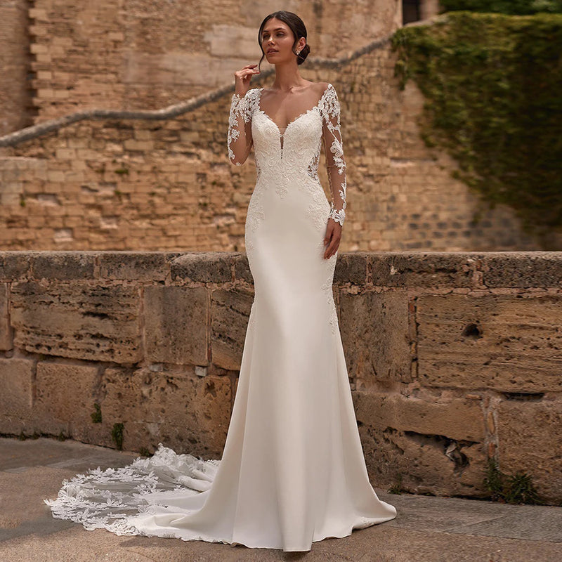 Sexy Mermaid Wedding Dress Customized Illuion Applique - View 4 | SAMAG