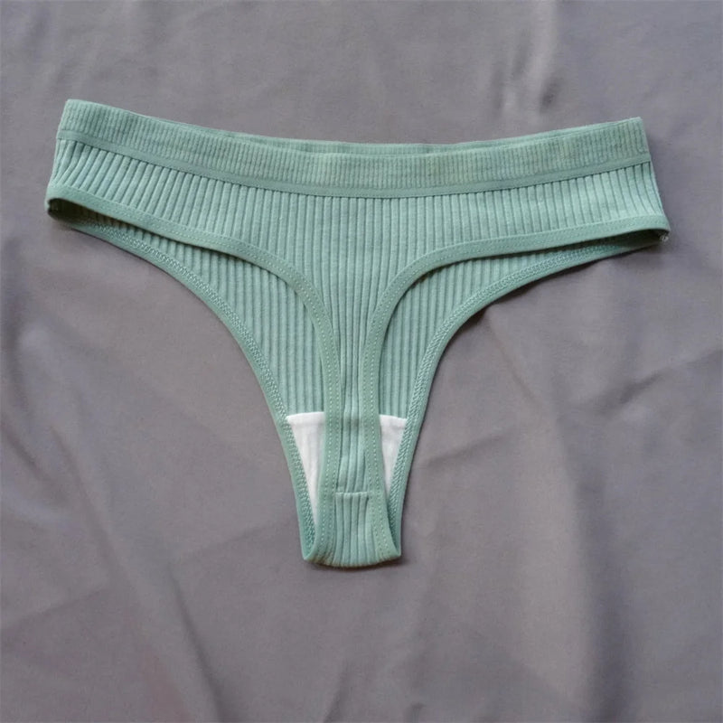 3 Pcs Seamless Ladies Ribbed Cotton Thong Simple Women's Low Waist Bikini Briefs Sports Girls Underwear Plus Size