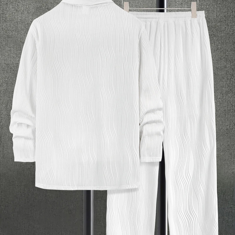 Men's Lapel Wave-Pattern Texture Long-Sleeve Shirt | SAMAG