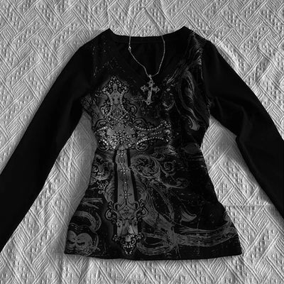 Fashionable Retro Gothic T-shirt Women's Y2k Black Punk | SAMAG