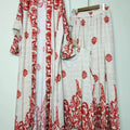 Design retro positioning printed long cardigan+vest three piece set for spring women's clothing+loose pants skirt fashion set