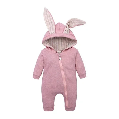 0-18M Newborn Baby Boys Girls Rompers Cotton Cartoon Bunny 3D Rabbit Ear Hoodie Overall Toddler Jumpsuit Infant Carnival Costume