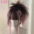 LM Medium Length Pink Cosplay Wig Heat Resistant Costume Party Synthetic Wigs 2 Clip On Ponytail 7 Colors