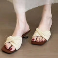 Summer New Woven Cross Strap Square Toe Breathable Mule Sandals - Open Toe Irregular Metal Heel Pumps, Beach Vacation Shoes 2026