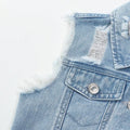 Girls Casual Style Sleeveless Top with Distressed Denim | SAMAG