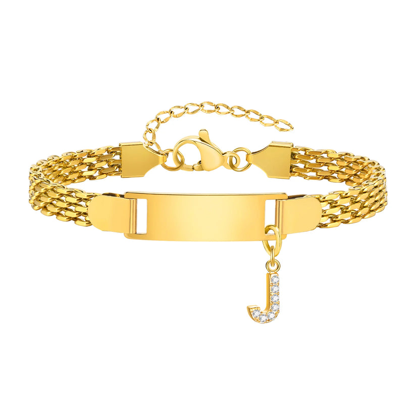 Vnox A-Z letters Baby Bracelets, Stainless Steel Strap Chain for Kids With Cute Letter Blank Bar, Children Jewelry Gift
