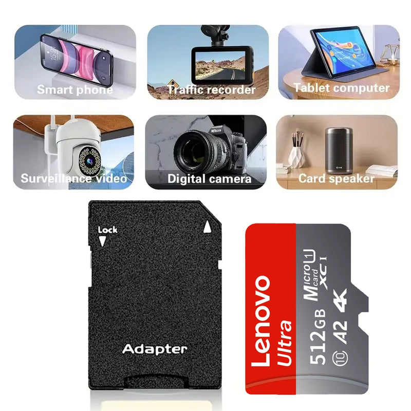 Lenovo SD Card 128GB TF Flash Card V30 U3 Mini SD/TF Card 512GB 256GB High Speed Memory Card For Computer DJI Drone Camera