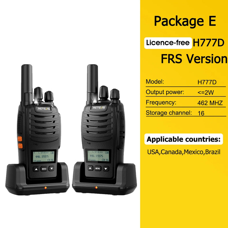 Retevis H777D (H777Upgraded) Walkie Talkie PMR/FRS Portable License-Free LCD Display Two Way Radio Long Range Type-C for Camping