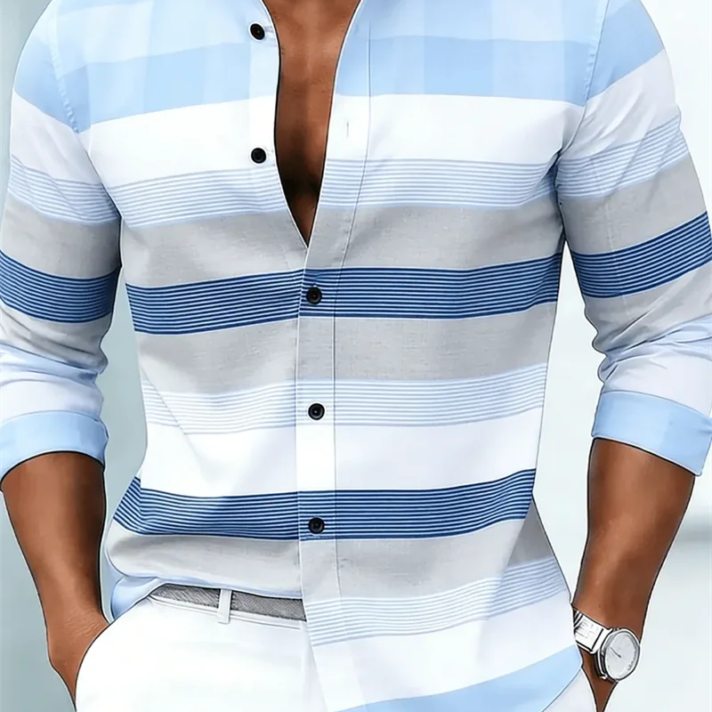 New Men's Long Sleeved Shirt Casual Fashion 3D Striped | SAMAG
