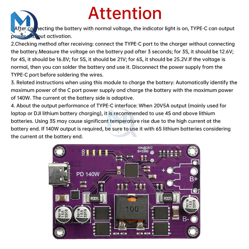 PD3.1 140W High Power Fast Charger Module 3S 4S 5S 6S Type C Interface Li-ion Battery Charger/Discharger Module