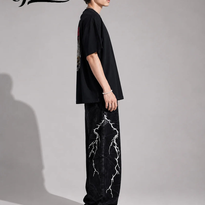 UP.THE Men Solid Black Baggy Wide Leg Jeans, Y2K | SAMAG