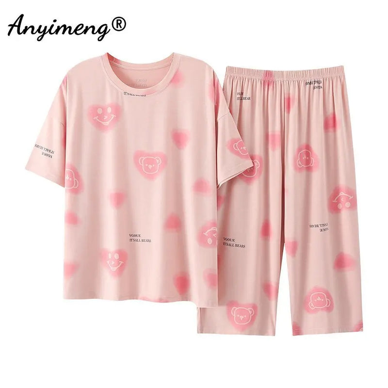 Plus Size Women's Capri Pants Pajamas Sets Polka Dot | SAMAG