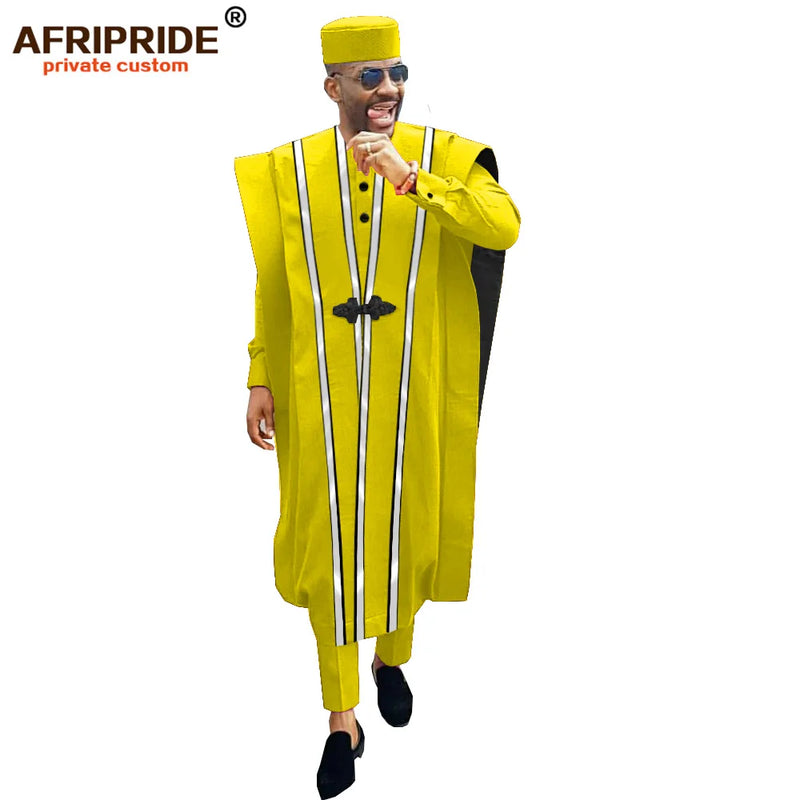African Men Clothing Agbada Robe Dashiki Shirts Ankara Pants Tribal Hat Wedding Evening Outfits 4 Pieces - View 12 | SAMAG